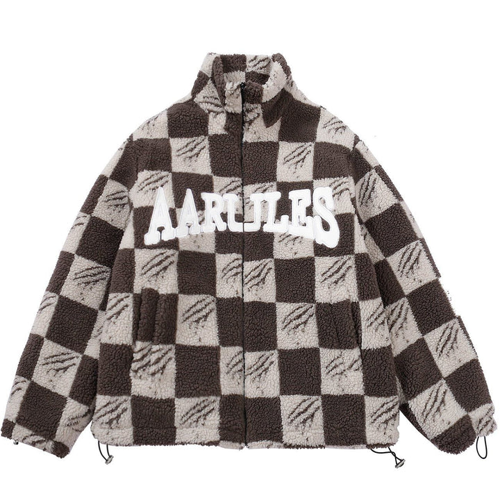 Thesclo - Claw Mark Checkerboard Sherpa Winter Coat - Streetwear Fashion - thesclo.com