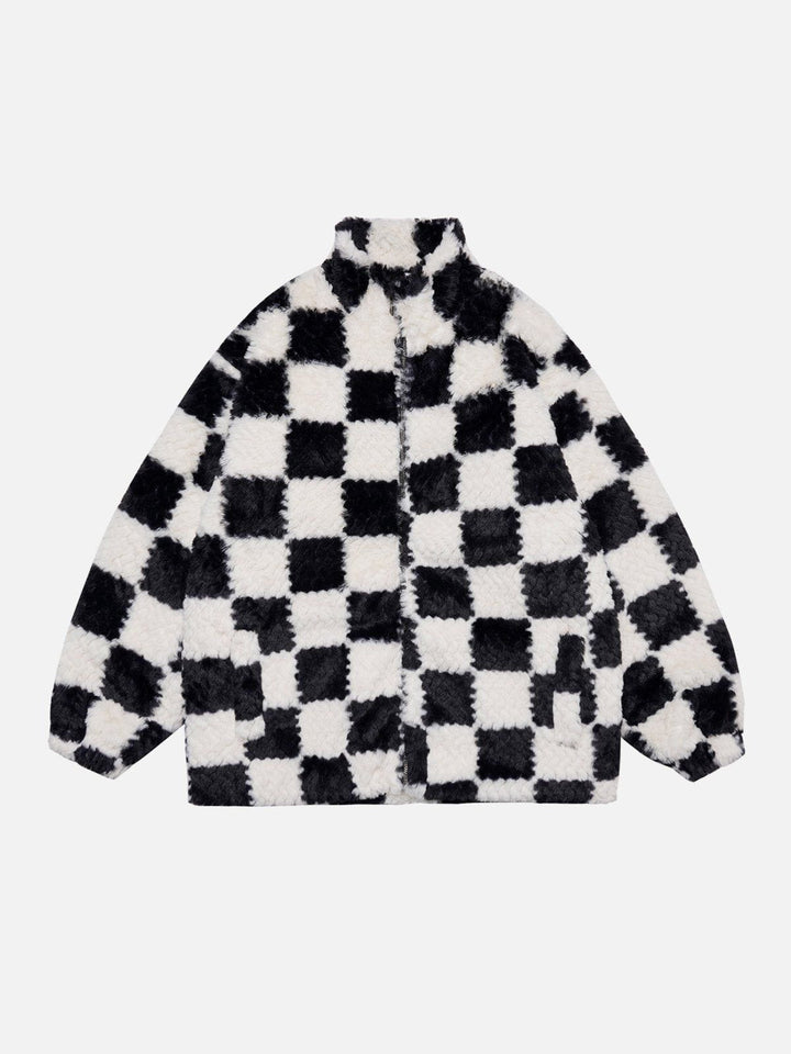 Thesclo - Contrast Checkerboard Sherpa Coat - Streetwear Fashion - thesclo.com