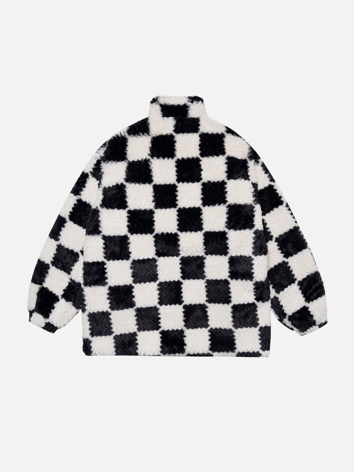 Thesclo - Contrast Checkerboard Sherpa Coat - Streetwear Fashion - thesclo.com