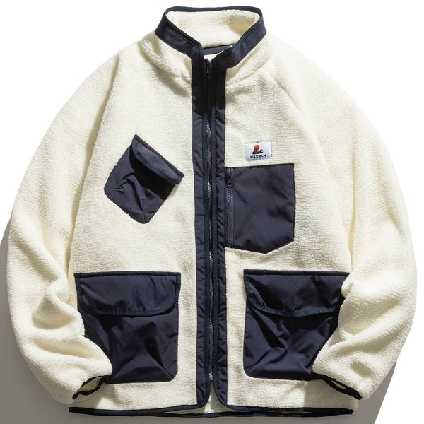 Thesclo - Contrast Multi-Pocket Sherpa Winter Coat - Streetwear Fashion - thesclo.com