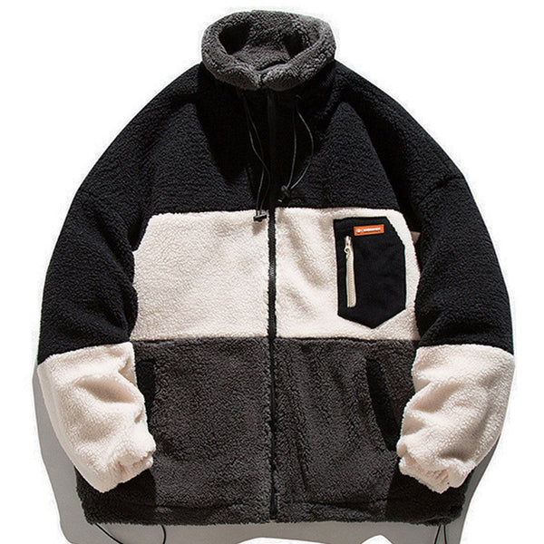 Thesclo - Contrast Stitching Pockets Sherpa Coat - Streetwear Fashion - thesclo.com