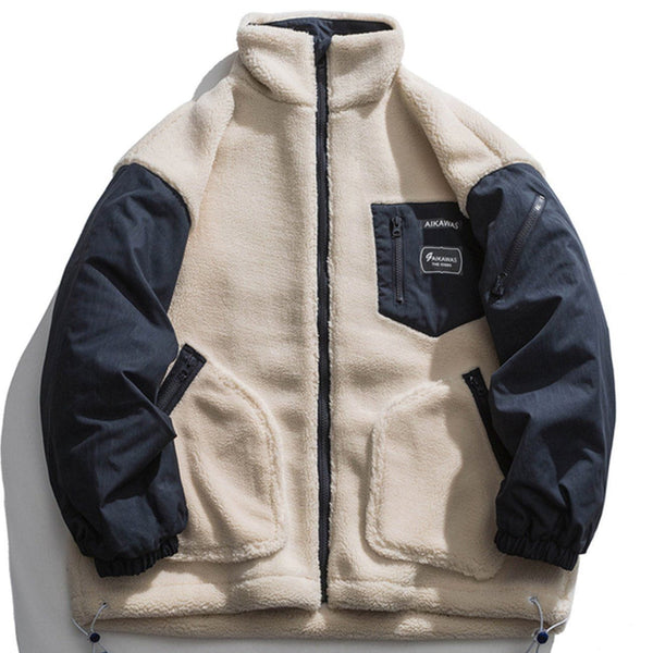 Thesclo - Contrast Stitching Sherpa Winter Coat - Streetwear Fashion - thesclo.com