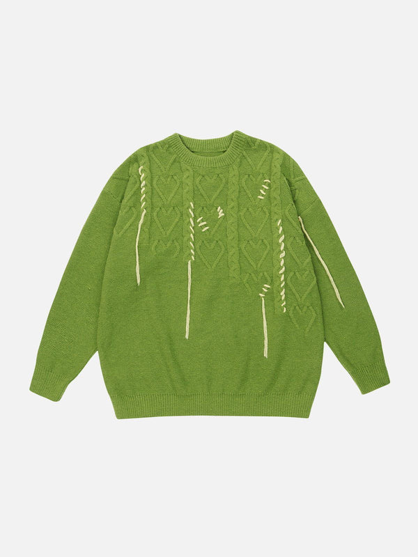 Thesclo - Contrast Tassel Heart Cable Knit Sweater - Streetwear Fashion - thesclo.com