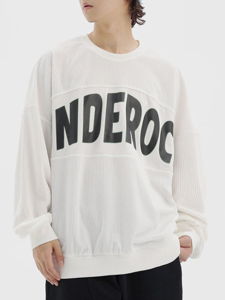 Thesclo - Corduroy Letter Print Sweatshirt - Streetwear Fashion - thesclo.com
