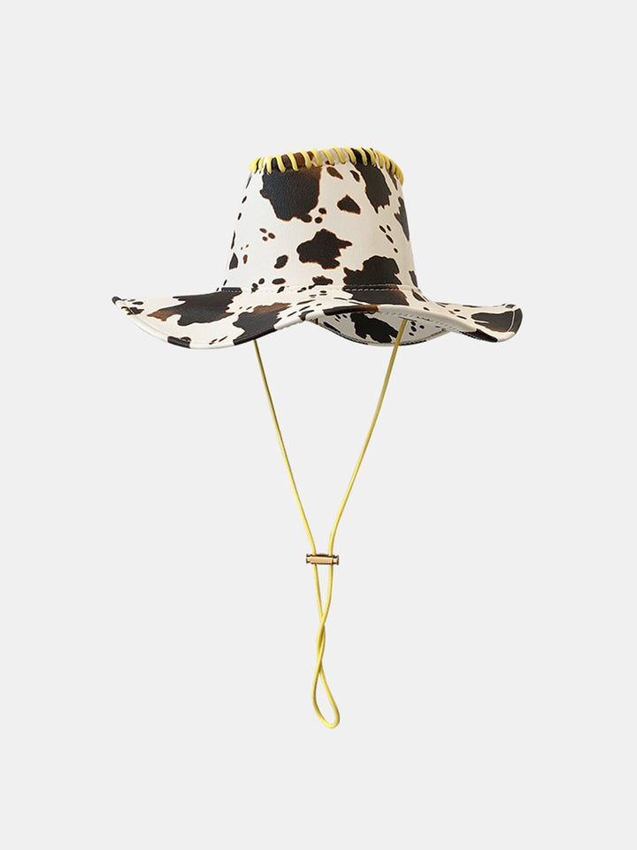 Thesclo - Cow Print Drawstring PU Leather Hat - Streetwear Fashion - thesclo.com