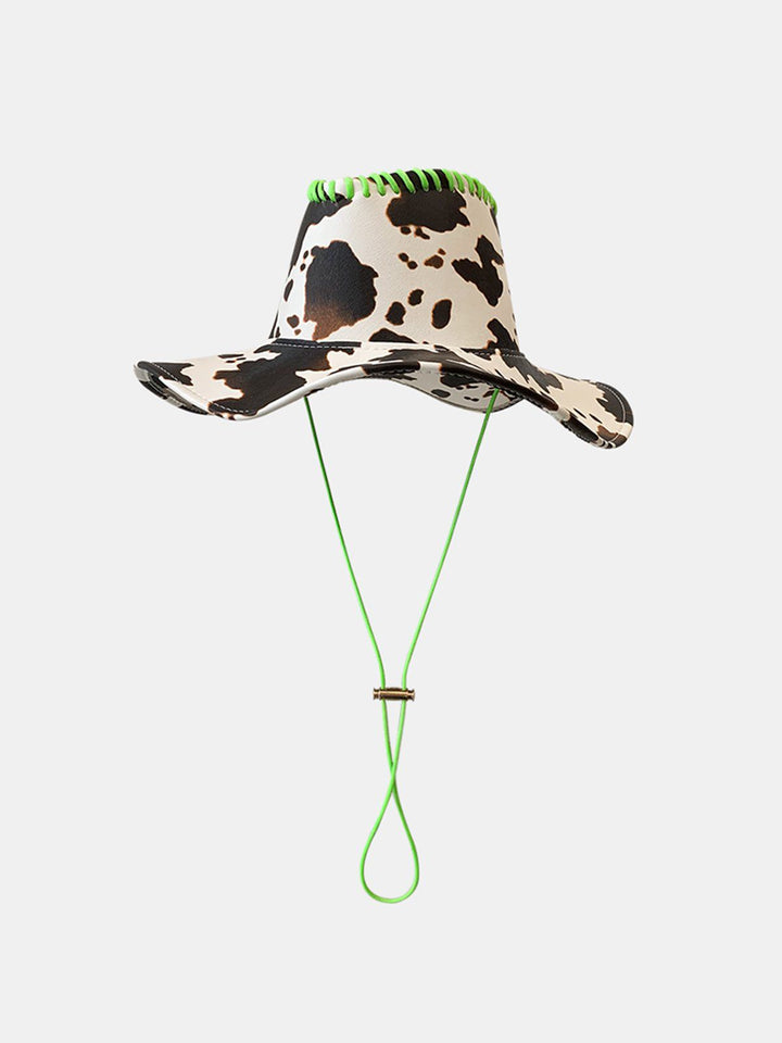 Thesclo - Cow Print Drawstring PU Leather Hat - Streetwear Fashion - thesclo.com