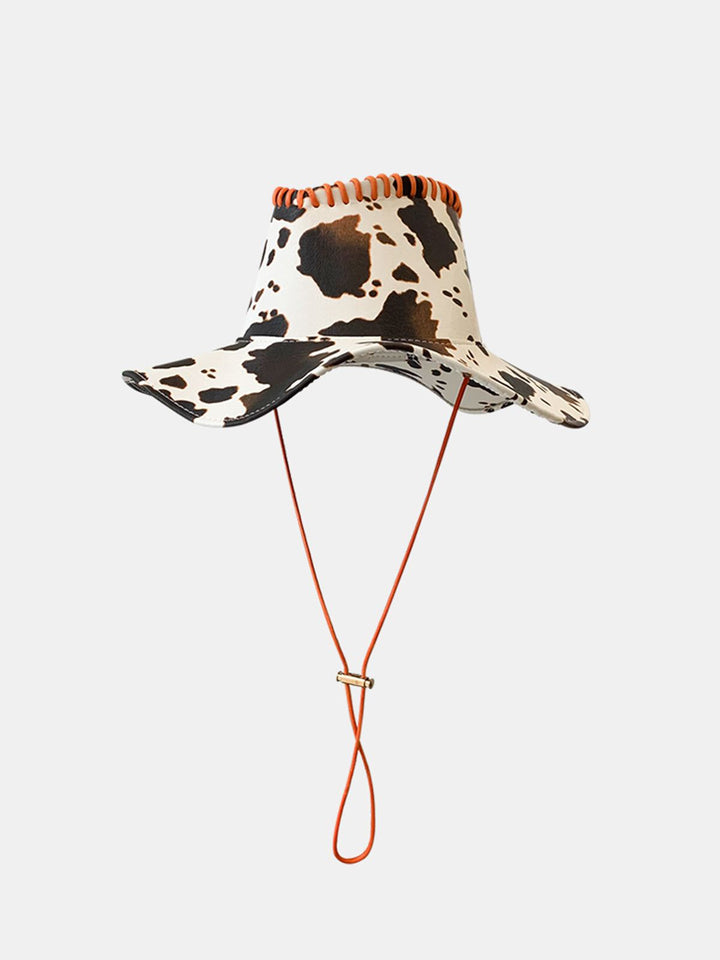 Thesclo - Cow Print Drawstring PU Leather Hat - Streetwear Fashion - thesclo.com