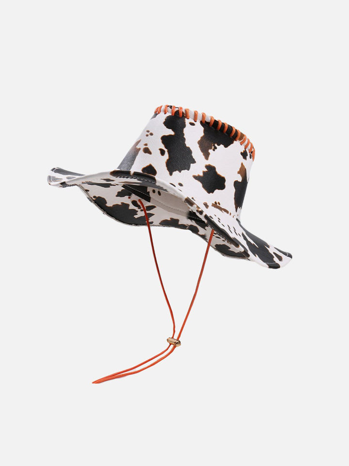 Thesclo - Cow Print Drawstring PU Leather Hat - Streetwear Fashion - thesclo.com