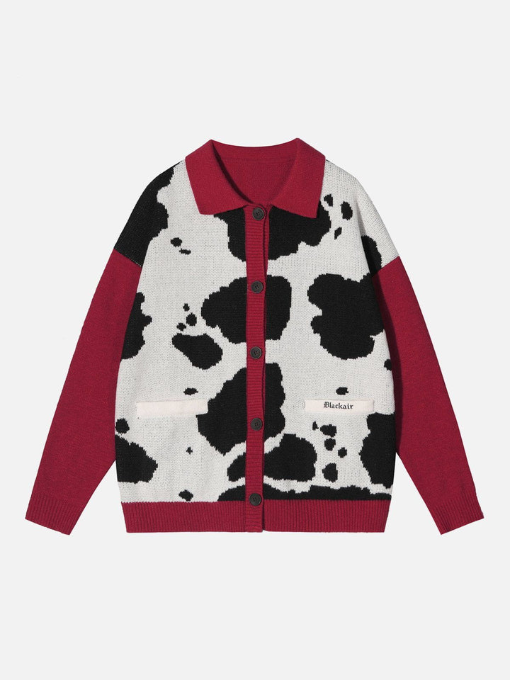 Thesclo - Cow Print Polo Collar Cardigan - Streetwear Fashion - thesclo.com