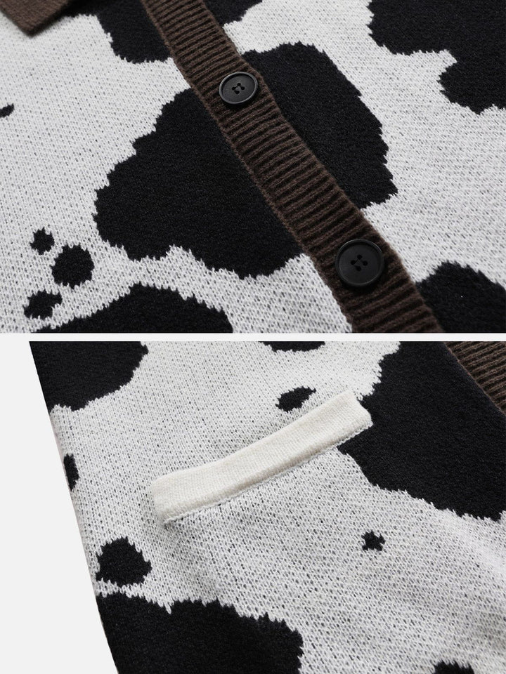 Thesclo - Cow Print Polo Collar Cardigan - Streetwear Fashion - thesclo.com