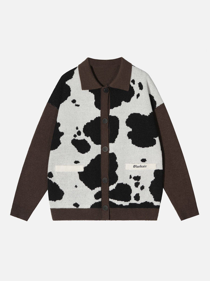 Thesclo - Cow Print Polo Collar Cardigan - Streetwear Fashion - thesclo.com