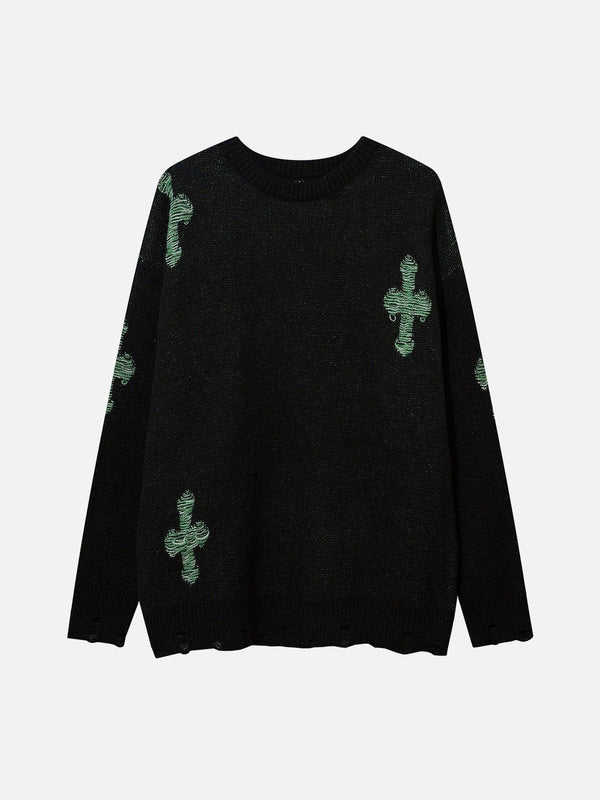 Thesclo - Cross Contrast Jacquard Sweater - Streetwear Fashion - thesclo.com