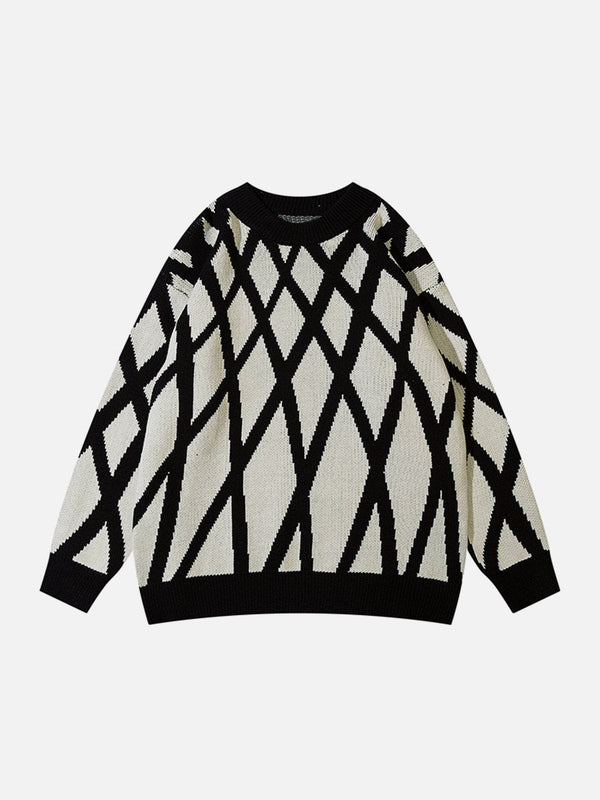 Thesclo - Crossover Mesh Jacquard Knit Sweater - Streetwear Fashion - thesclo.com