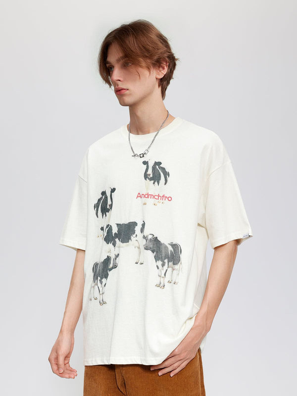 Thesclo - Dairy Cow Print Cotton Tee - Streetwear Fashion - thesclo.com