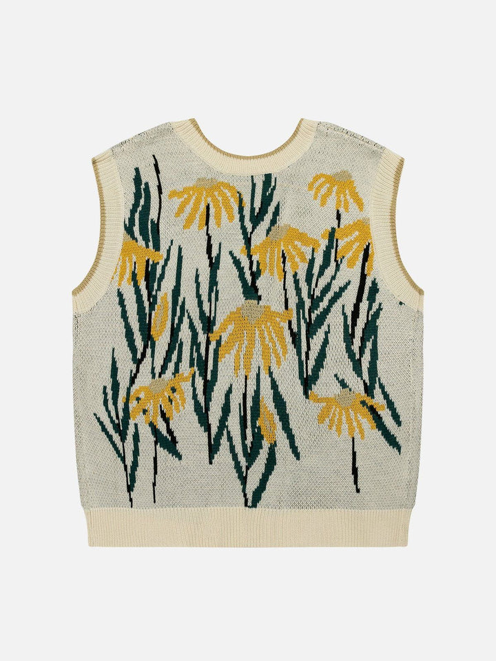 Thesclo - Daisies Lace Up Design Sweater Vest - Streetwear Fashion - thesclo.com