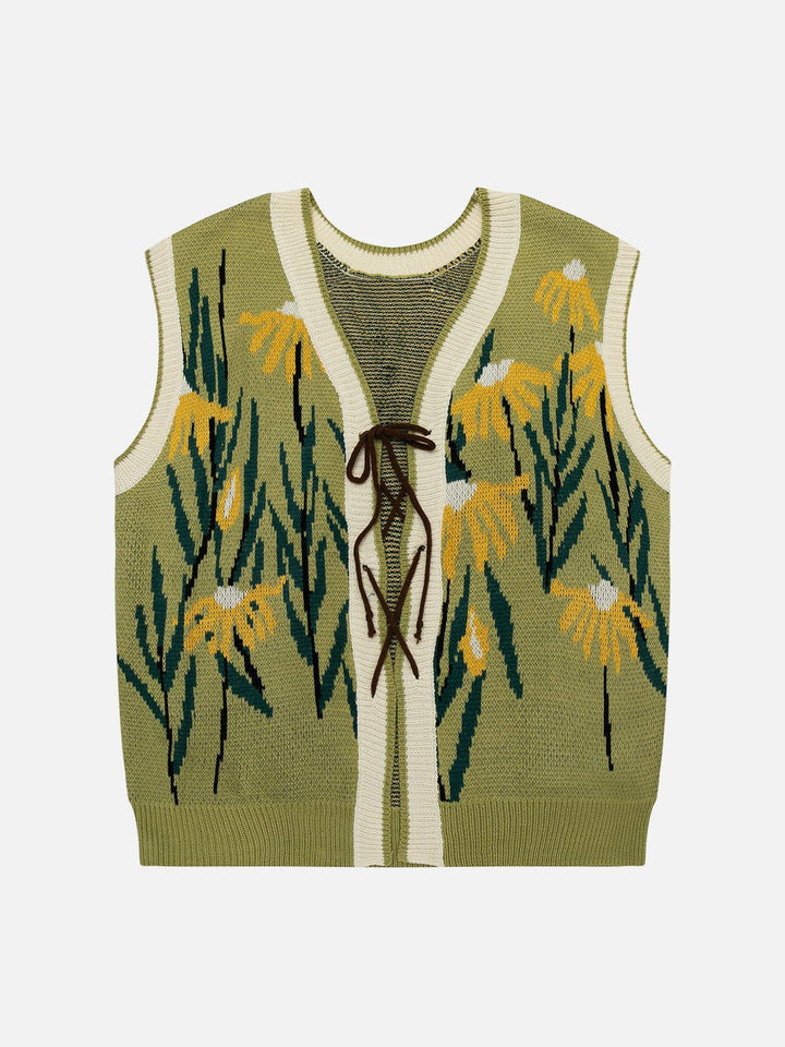 Thesclo - Daisies Lace Up Design Sweater Vest - Streetwear Fashion - thesclo.com