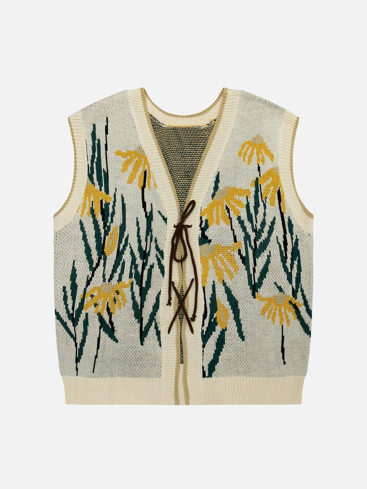 Thesclo - Daisies Lace Up Design Sweater Vest - Streetwear Fashion - thesclo.com