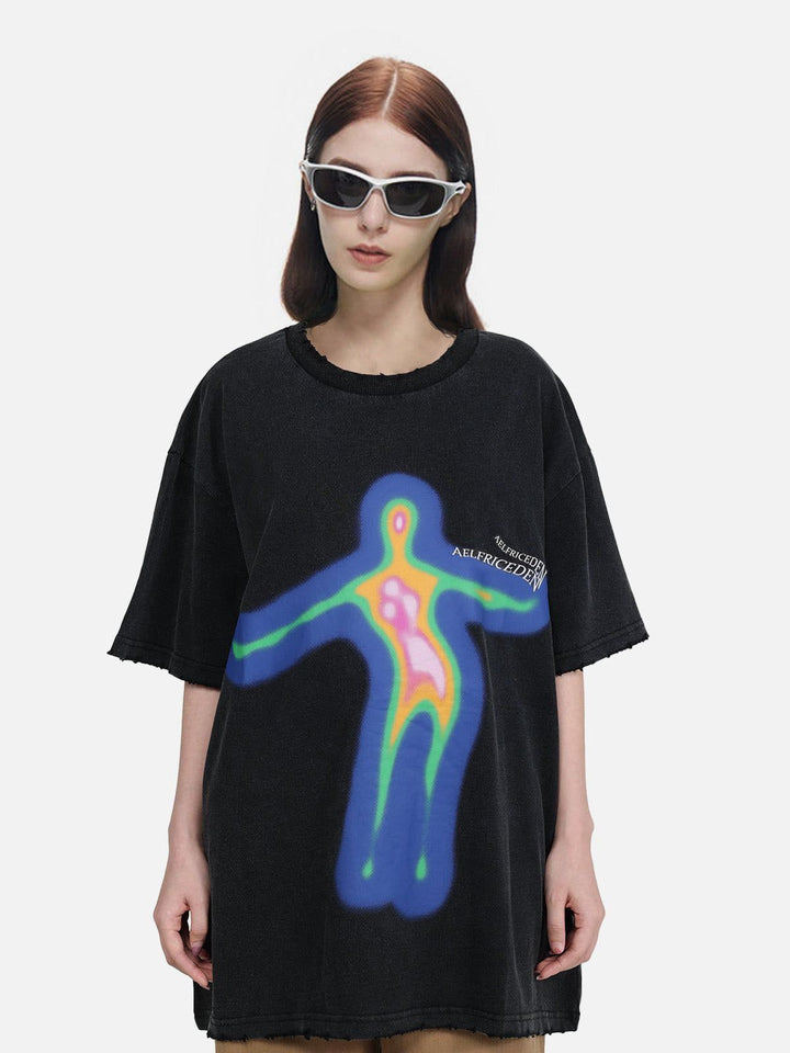 Thesclo - Distorted Portrait Graphic Oversized Tee - Streetwear Fashion - thesclo.com