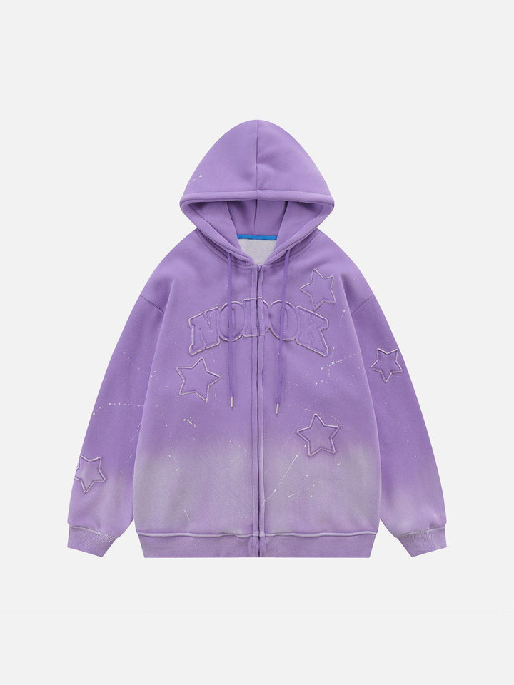 Thesclo - Distressed Gradient Applique Stars Hoodie - Streetwear Fashion - thesclo.com