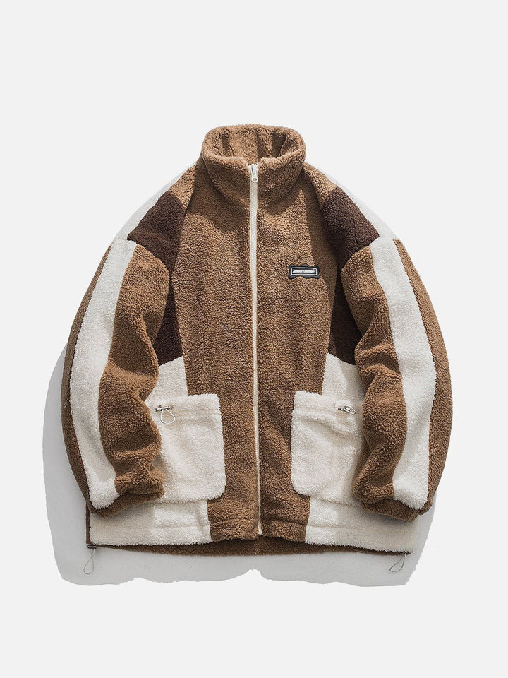 Thesclo - Drawstring Patchwork Sherpa Coat - Streetwear Fashion - thesclo.com