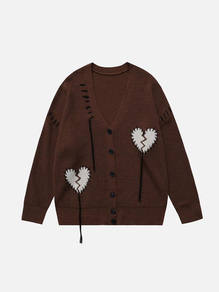 Thesclo - Embroidered Heart Fringe Cardigan - Streetwear Fashion - thesclo.com