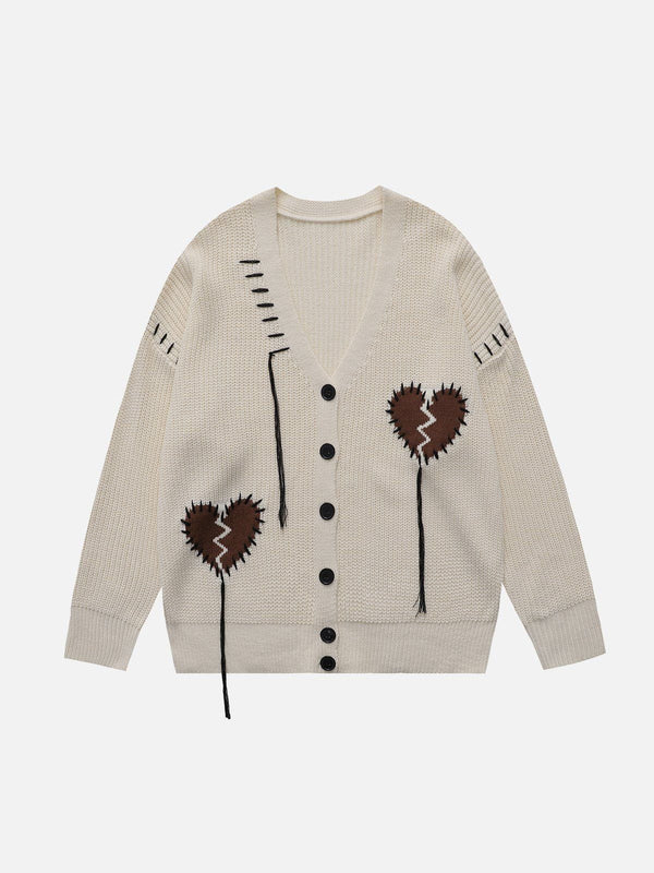 Thesclo - Embroidered Heart Fringe Cardigan - Streetwear Fashion - thesclo.com