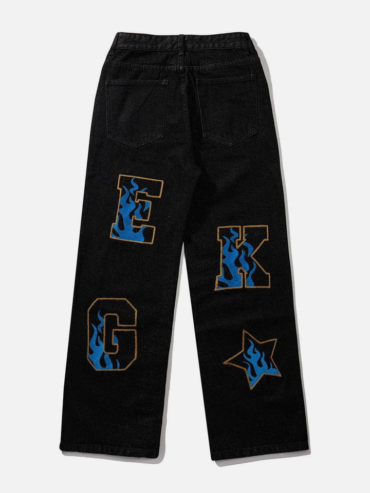 Thesclo - Embroidered Letter Jeans - Streetwear Fashion - thesclo.com