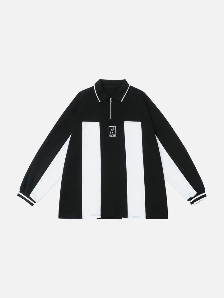 Thesclo - Embroidered Vertical Stripe Paneled Polo Sweatshirt - Streetwear Fashion - thesclo.com