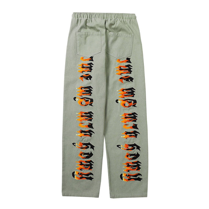 Thesclo - Embroidery Flame Letter Pants - Streetwear Fashion - thesclo.com