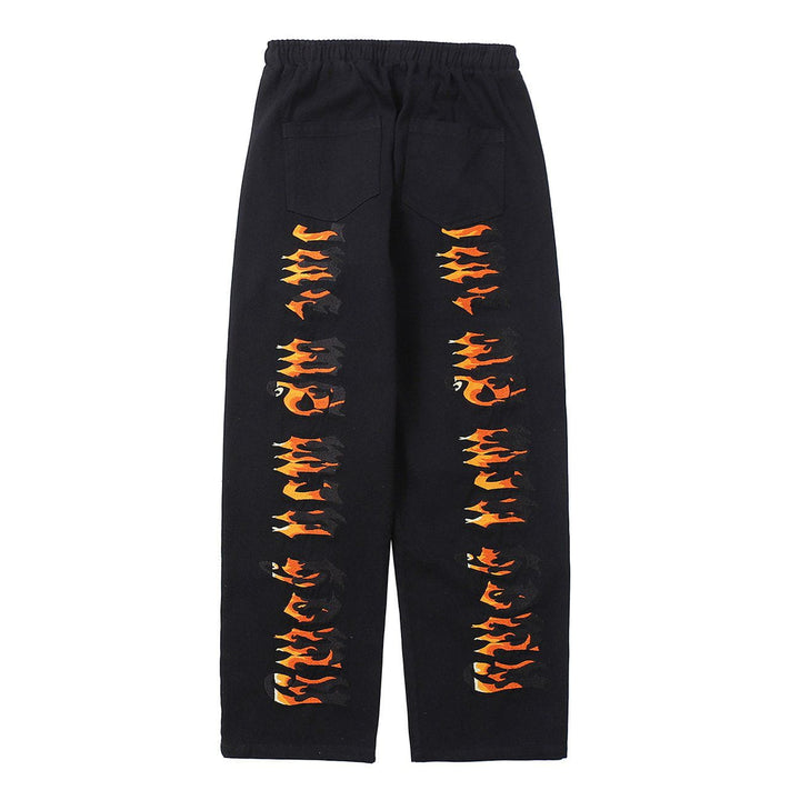 Thesclo - Embroidery Flame Letter Pants - Streetwear Fashion - thesclo.com