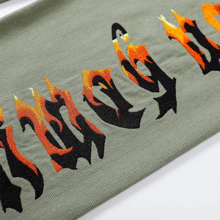 Thesclo - Embroidery Flame Letter Pants - Streetwear Fashion - thesclo.com