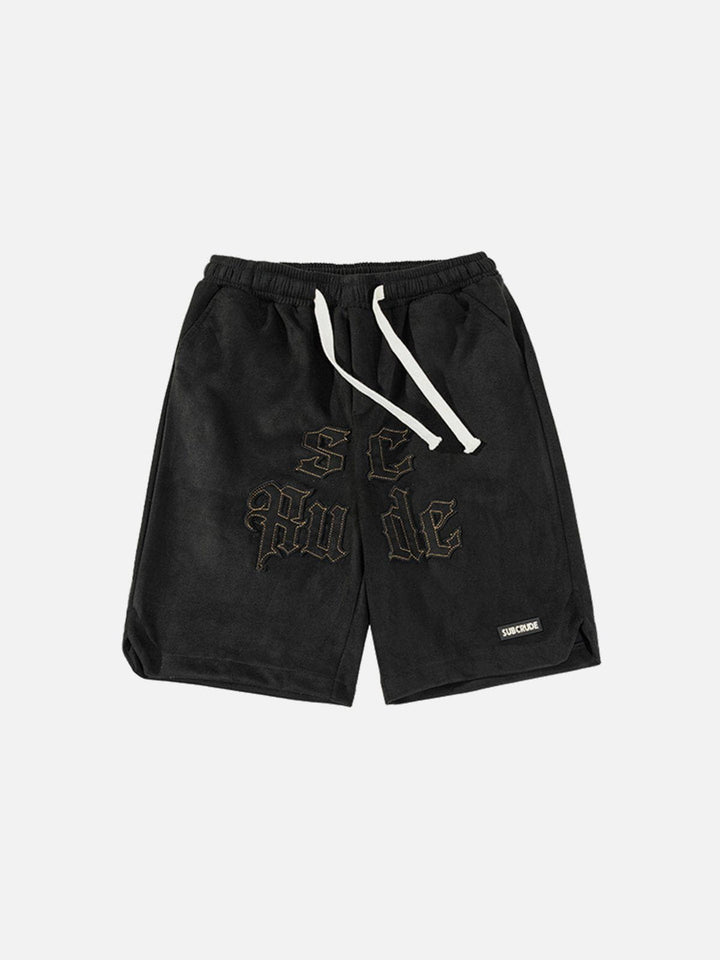 Thesclo - Embroidery Letters Suede Shorts - Streetwear Fashion - thesclo.com