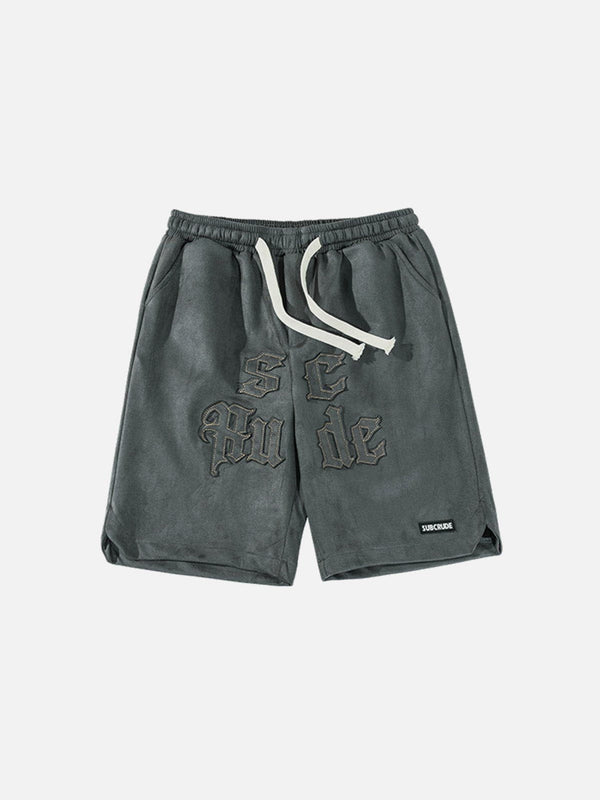 Thesclo - Embroidery Letters Suede Shorts - Streetwear Fashion - thesclo.com