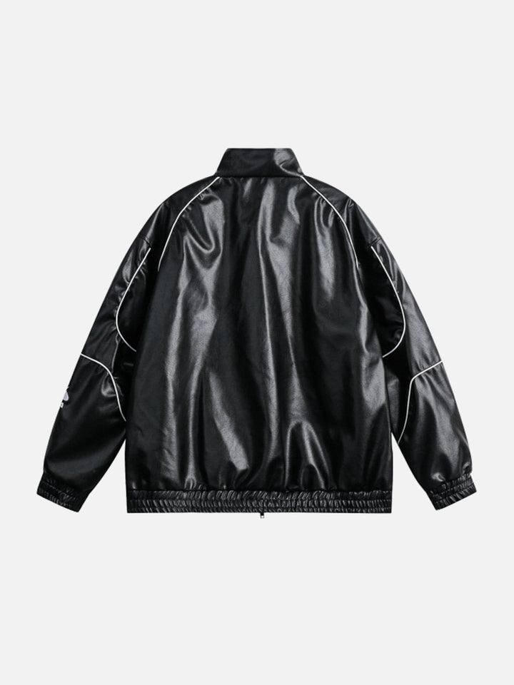Thesclo - Embroidery Motorcycle Leather Jacket - Streetwear Fashion - thesclo.com