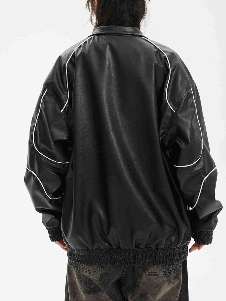 Thesclo - Embroidery Motorcycle Leather Jacket - Streetwear Fashion - thesclo.com