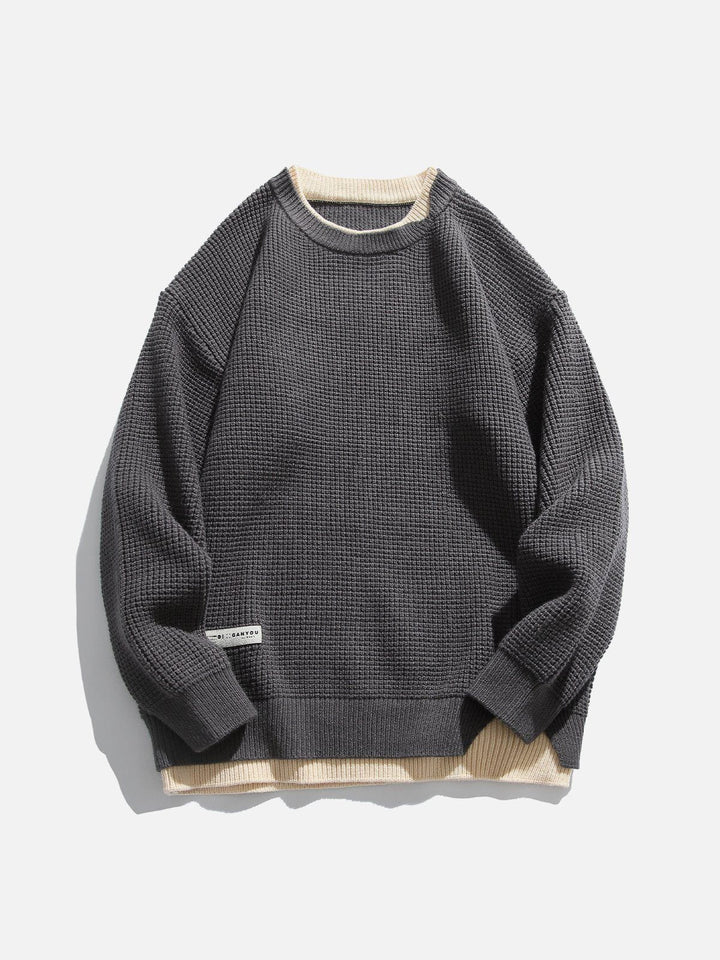 Thesclo - Faux Two-Piece Waffle Sweater - Streetwear Fashion - thesclo.com