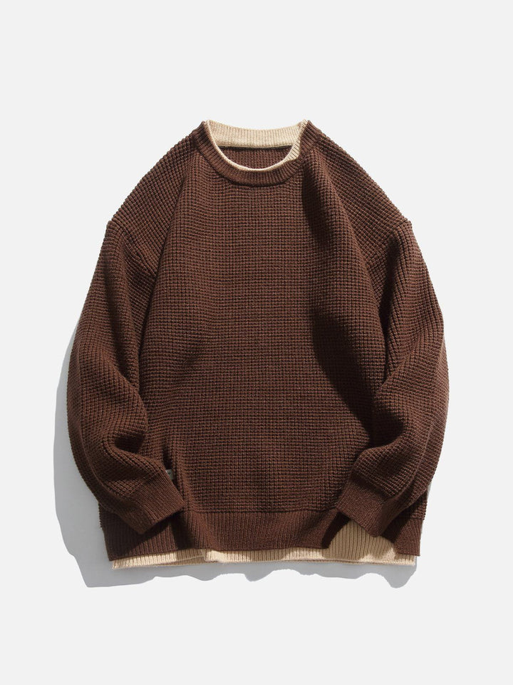 Thesclo - Faux Two-Piece Waffle Sweater - Streetwear Fashion - thesclo.com