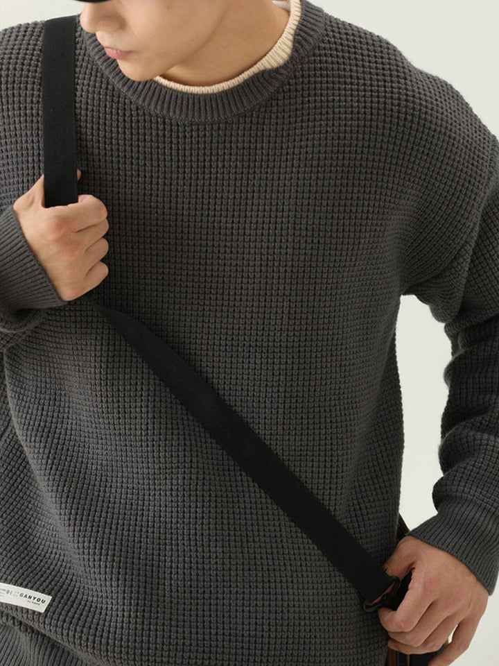 Thesclo - Faux Two-Piece Waffle Sweater - Streetwear Fashion - thesclo.com