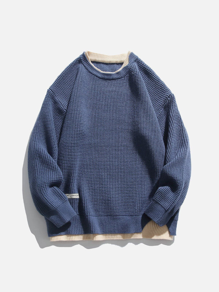 Thesclo - Faux Two-Piece Waffle Sweater - Streetwear Fashion - thesclo.com