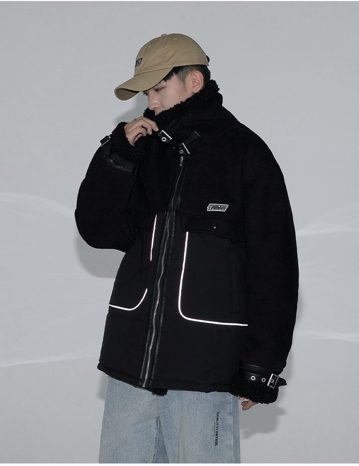 Thesclo - Faux Wool Black Jacket - Streetwear Fashion - thesclo.com