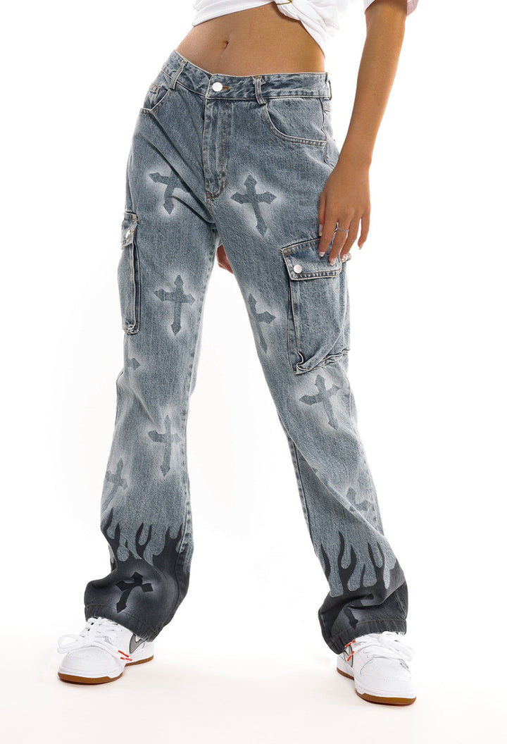 Thesclo - Flame & Cross Vibe Slim Jeans - Streetwear Fashion - thesclo.com