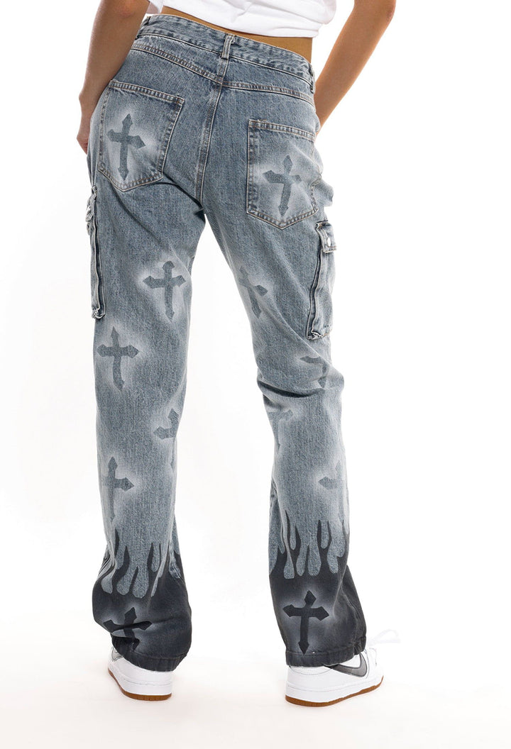 Thesclo - Flame & Cross Vibe Slim Jeans - Streetwear Fashion - thesclo.com