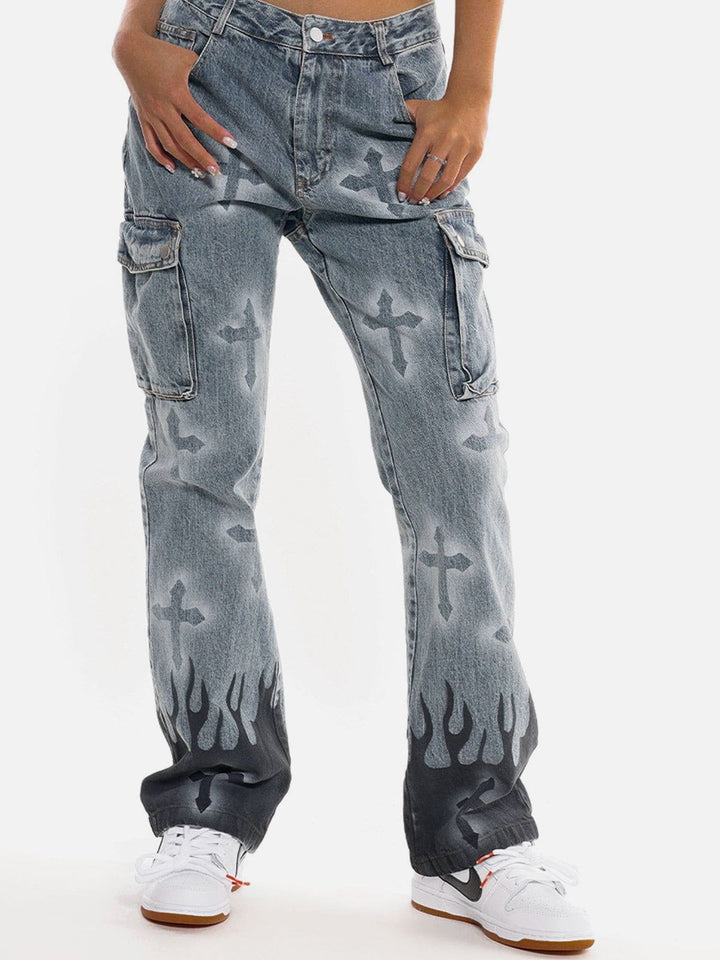 Thesclo - Flame & Cross Vibe Slim Jeans - Streetwear Fashion - thesclo.com