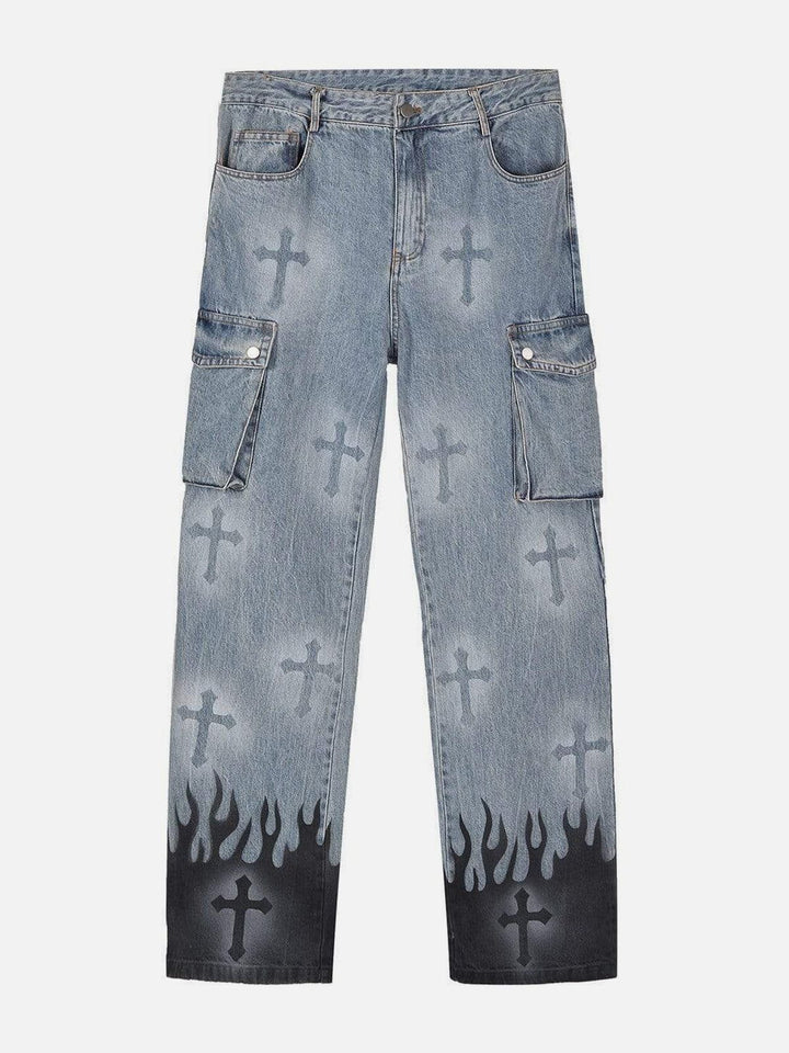 Thesclo - Flame & Cross Vibe Slim Jeans - Streetwear Fashion - thesclo.com