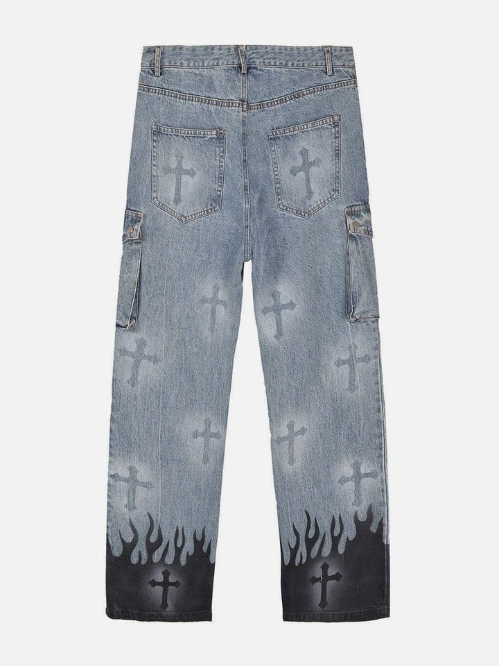 Thesclo - Flame & Cross Vibe Slim Jeans - Streetwear Fashion - thesclo.com