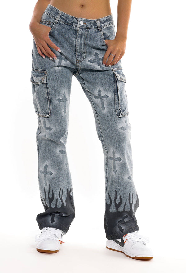 Thesclo - Flame & Cross Vibe Slim Jeans - Streetwear Fashion - thesclo.com