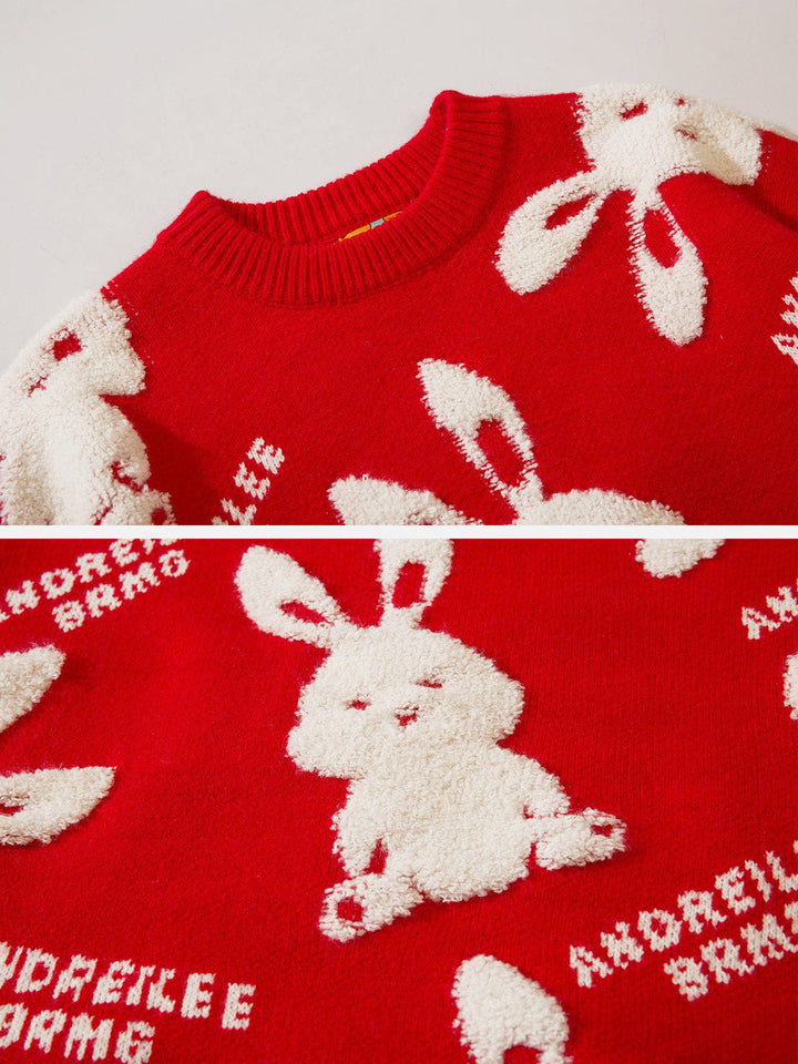 Thesclo - Flocked Rabbit Jacquard Sweater - Streetwear Fashion - thesclo.com