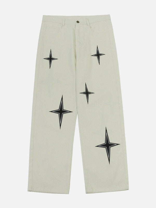 Thesclo - Four-pointed Star Print Pants - Streetwear Fashion - thesclo.com