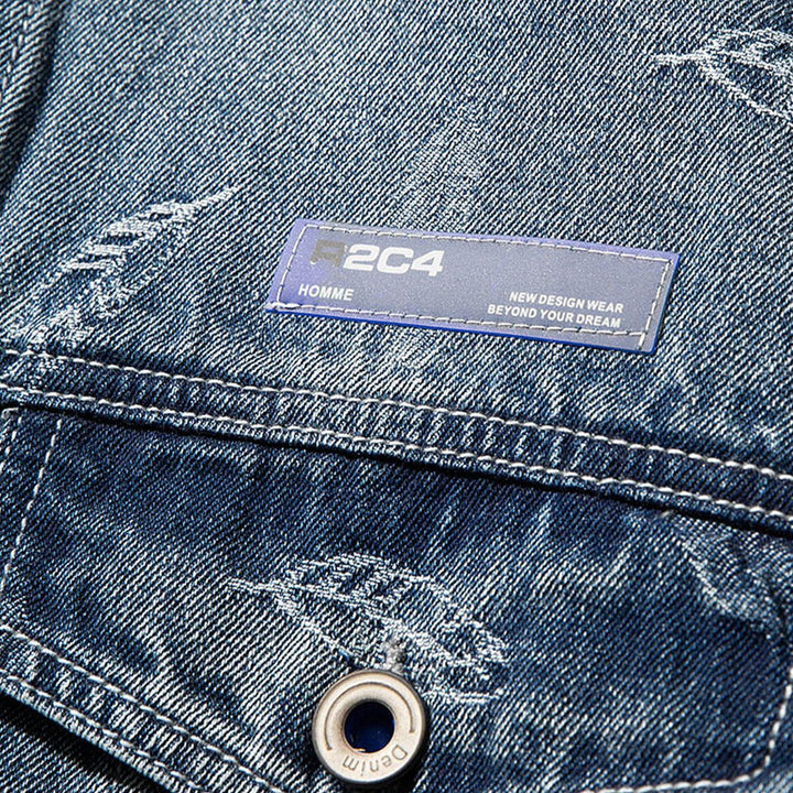 Thesclo - Full Leaf Print Denim Jacket - Streetwear Fashion - thesclo.com