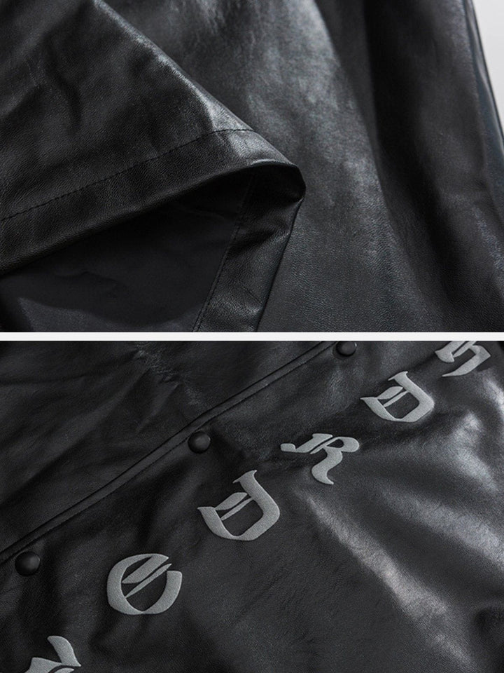 Thesclo - Gothic Letter Print Leather Jacket - Streetwear Fashion - thesclo.com